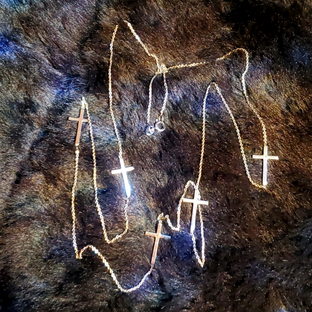 .925 sterling silver sideways 5 cross pendant necklace 30" long